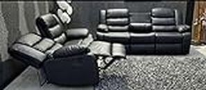 Roma Leather Recliner Sofa with Cupholders - 3+2 Seater Sofa - Black (3+2 Seater) (107)