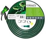 EPISKEY® Heavy Duty Expandable Garden Hose - Flexible Water Pipe with Double Latex Core, 7 Pattern Spray Gun, Braided Outer Layer - Small No Kink Hose (Multicoloured) (15 Meter)
