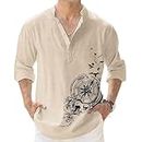 DEELMO Men's Cotton Blend Geometric Regular Shirt (MON321_CHIKU_Down Round_Print_40_Beige