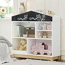 UTEX Kids Bookshelf, Nursery Bookcase for Kids with Cubby and Blackboard, Book and Toy Storage Organizer, Dollhouse Book Shelf for Kids Room, White
