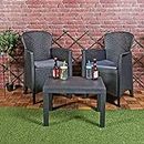 URBNLIVING 3pc Outdoor Garden Furniture Cushioned Black Rattan Table Chair Bistro Conversation Set