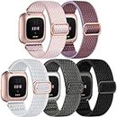 DaQin 5 Pack Elastic Sport Nylon Band Compatible with Fitbit Versa/Versa Lite/Versa SE/Fitbit Versa 2 bands for Women Men, Adjustable Stretchy Solo Loop Wristband for Fitbit Versa 2 of Smartwatch