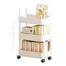 Storage Trolley 3 Tier Slide Out Rolling Utility Cart, Storage Shelf Rack on Wheels, Book Storage Rack with Wheels, Multifunctional Organizer Cart for Home Office Kitchen Bedroom Bathroom Laundry Room