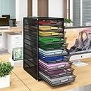 PUNCIA Mesh File Organiser Box 10 Drawers Desktop Paperwork Organiser Office Supplies and Accessories Stationery Storage A4 Paper File Binder Letter Tray Metal Filing Box for Home Office Black