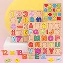 Montessori Wooden Puzzles for Kids, 3pcs Wood Alphabets Numbers and Shapes Preschool Learning Educational Puzzle Board Toys Birthday Gifts for Boys Girls Ages 3 4 5 6 Year Old