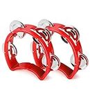 Flexzion Half Circle Tambourine for Kids and Adults Hand Held Percussion Instrument Plastic Mini Tambourines Half Moon D-Shaped Kids Musical Instruments, Non Professional Tambourine, 2 Pack, Red