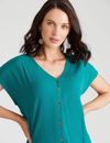 KATIES - Womens Tops - Green - Knit Top - Front Button Blouse - Women's Clothing
