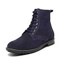 LOUIS STITCH Men's Italian Suede Leather Long Ankle Boots Handmade Shoes for Biking Hiking (American Blue) (SULBTBU) (Size-9 UK)