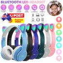 Wireless Cat Ear Headphones Bluetooth Headset LED Lights Earphone for Kids Gifts