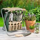 Folding Garden Stool with Tool Bag and 5 Garden Tools