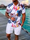 Men's summer printed lapel short sleeved shirt beach shorts street clothing