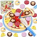 Beberolen Wooden Pizza Toy Play Food Set for Kids Pretend Play Kitchen Accessories Cutting Food Toys for 3 4 5 Years Old Toddlers Boys Girls