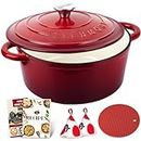 Overmont Enameled Cast Iron Dutch Oven - 5.5QT Cookware with Cookbook Cotton Heat-resistant Caps - Heavy-Duty Enamel Pot with Lid for Braising Stews Roasting Bread Baking