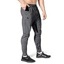 BROKIG Men Stripe Gym Joggers Pants, Causal Slim fit Tapered Workout Training Sweatpants with Zipper Pocket (Large,Dark Grey)