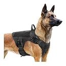 Xigwig Tactical Dog Harness for Large Dogs, Heavy Duty Dog Harness with Handle, No-Pull Service Dog Vest Large Breed, Adjustable Military Dog Vest Harness for Training Hunting Walking, Black, (Large)