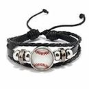 Football Basketball Volleyball Sports Leather Wrap Bracelets Handmade Charm Baseball Rugby Braided Rope Cord Beaded Adjustable Bracelet for Men Women Boys Girls Outdoor Sports Fans Fashion Jewelry Gifts (Baseball bracelet)
