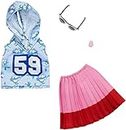 Barbie Mattel Fashion Night Outfit - Blue Hoody 59, Pink Skirt And Glasses (FXJ10)