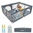 Wuciray Baby Playpen 200 x 160 cm, Extra Large Baby Play Pen with 50 Ocean Balls, 4X Pull Rings, Non-Slip Playpen for Toddlers with Durable Zippered Door, Storage Bag for Outdoor Use