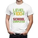 Seek Buy Love Gamer Level 100 T-Shirt, School Completed Gaming Tee, Retro Video Game Graduation Shirt, Gift for Gamers (Large, White)