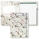 Steel Mill & Co Cute Clipboard Folio with Refillable Lined Notepad and Interior Storage Pocket, Earth-Toned Flower Padfolio for Work, Woodland Floral