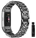 Valchinova Strap for Fitbit Charge 2 Band Replacement Metal Fitness Tracker Bracelet Accessory (Black)