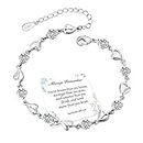 EXGOX Silver Bracelet for Women,925 Sterling Silver Love Shiny Crystal Diamond Adjustable Heart Bracelet for Women Girls