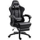 Dowinx Gaming Chair, Ergonomic Office Recliner Chair for PC with Massage Lumbar Support, Racing Style Chair, PU (Polyurethane) Leather E-Sport Gamer Chairs with Extendable Footrest (Black)