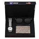 LORENZ Gift Box Combo of Men's Grey Dial Analog Watch, Grey Wallet & Black Wayfarer Sunglasses, CM-3034SN1-WL-25