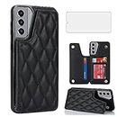 Asuwish Phone Case for Samsung Galaxy S21 Plus S21+ 5G Wallet Cover with Screen Protector and Leather RFID Credit Card Holder Stand Cell Accessories S21+5G S21plus 21S + S 21 21+ G5 Women Men Black