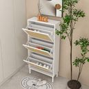 Everly Quinn Freestanding Modern Shoe Storage Cabinet, 3 Metal Door Shoe Rack, Metal rattan, for Entryway in White | Wayfair