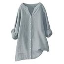 Prime Membership Womens Plus Size Button Down Shirt Linen Collared Shirt Long Sleeve Cotton Button Front Shirt Work Oversized Blouse Tops Gray