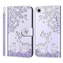 Bartern Case for iPhone 6/iPhone 6s,Leather Flip Wallet Case with Card Slot Kickstand Magnetic,Elk/Deer/Flower Folio Phone Case Cover Compatible with iPhone 6/6s,Purple