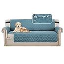 Smarcute Sofa Protectors Waterproof from Pets/Dogs/Kids Sofa Covers Couch Covers Soft Quilted Furniture Protector with Non Slip Strap | 3 Seater Sofa, Checked Pattern, Reversible Smoke Blue/Beige
