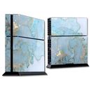 PS4 Playstation console skins decals wrap - Teal Blue Gold White Marble Granite