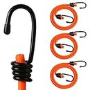 Zakous 4-Pack 30-Inch Heavy-Duty Orange Bungee Cords with Hooks - Thick, Stretchy, and Strong Bungee Cord for Outdoor Tent, Truck, Luggage Rack, Camping, Cargo, RV, Bike, Transporting, and Storage