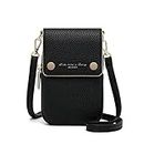 Small Crossbody Cell Phone Purse for Women Soft Vegan Leather Fashion Travel Wallet with Adjustable Strap, Cellphone Bag Black