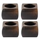 India Handicrafts 20683 Natural Brown Rustic Square 2 inch Wood Dinner or Everyday Napkin Ring Pack of 4