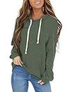 PRETTODAY Women's Casual Lightweight Hoodies Long Sleeve Color Block Sweatshirts Loose Pullover Tops with Pocket (Green,Large)