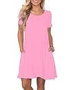 WNEEDU Women's Summer Casual T Shirt Dresses Short Sleeve Swing Dress with Pockets (L, Pink2)