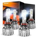 SEALIGHT 9005/HB3 9006/HB4 Bulbs Combo, 44000LM 6500K Cool White Super Bright 9005 9006 Light Bulbs, Plug-N-Play Halogen Replace With 15000RPM Cooling Fan, Easy Install Fog Bulbs, Pack of 2