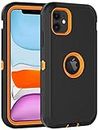 Aimoll-88 for iPhone 11 Case, with Built in Screen Protector Heavy Duty Drop Protection, Full Body Rugged Shockproof Dust Proof 3- Layer Tough Protective Phone Cover for Apple iPhone 11 Black/Orange
