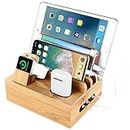 SETROVIC Bamboo Charging Station Docking Holder, Desktop Organiser for Multiple Devices Dock. Accessories Compatible Mobile Phone/Tablet/Apple Watch/Airpods