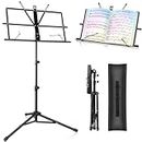 New Bee Music Stand for Sheet with Carrying Bag, Metal Sheet Music Stand Portable, Adjustable Podium Stand with Tripod Base and Sheet Music Folder - Black