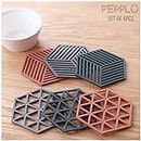 pepplo Trivet Mats,6 Pack Silicone Table Mats Heat Resistant Hot Pans Non-Slip Pot Holders Placemat for Bowl Dishes Kitchen Cooking Dining - Triangle & Line Mix