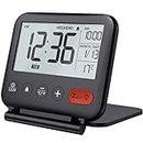 NOKLEAD Sveglia da viaggio digitale - Mini orologio display LCD portatile retroilluminazione Calendario Temperatura Snooze Specchio per il trucco, orologio pieghevole per camera da letto (nero)