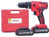 JPT Cordless 21v Screw Driver/impact Drill with 2 Batteries, Charger Case - Red, 1.50 Kilowatt Hours.