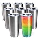 Stainless Steel Tumblers Bulk 8-Pack 20oz Double Wall Vacuum Insulated by Pixiss | Bulk Cup Coffee Mug with Lid, Travel Mug Works Great for Ice Drink, Hot Beverage | Perfect for Epoxy Glitter Tumblers