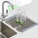 Seropy Roll Up Dish Drying Rack, Over The Sink Dish Drying Rack Kitchen Rolling Dish Drainer, Foldable Sink Rack Mat Stainless Steel Wire Dish Drying Rack for Kitchen Sink Counter Storage 17.5x11.8