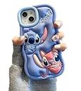 YJQYJH Cute Stitch Cartoon 3D Character Design Cases for Girls Boys Women Teens Kawaii Unique Fun Cool Funny Silicone Soft Cover (for iPhone 11) Blue