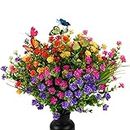 MACTING 12PCS Artificial Fake Flowers with 5 Piece Butterflies, UV Resistant, Faux Plastic Shrub Plants, No Fade for Outside, Indoor, Hanging Garden, Porch, Window, Box, Home Décor